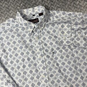 Rafter C Western Shirt Mens XXL White Blue Geometric Button Down Pocket Cowboy